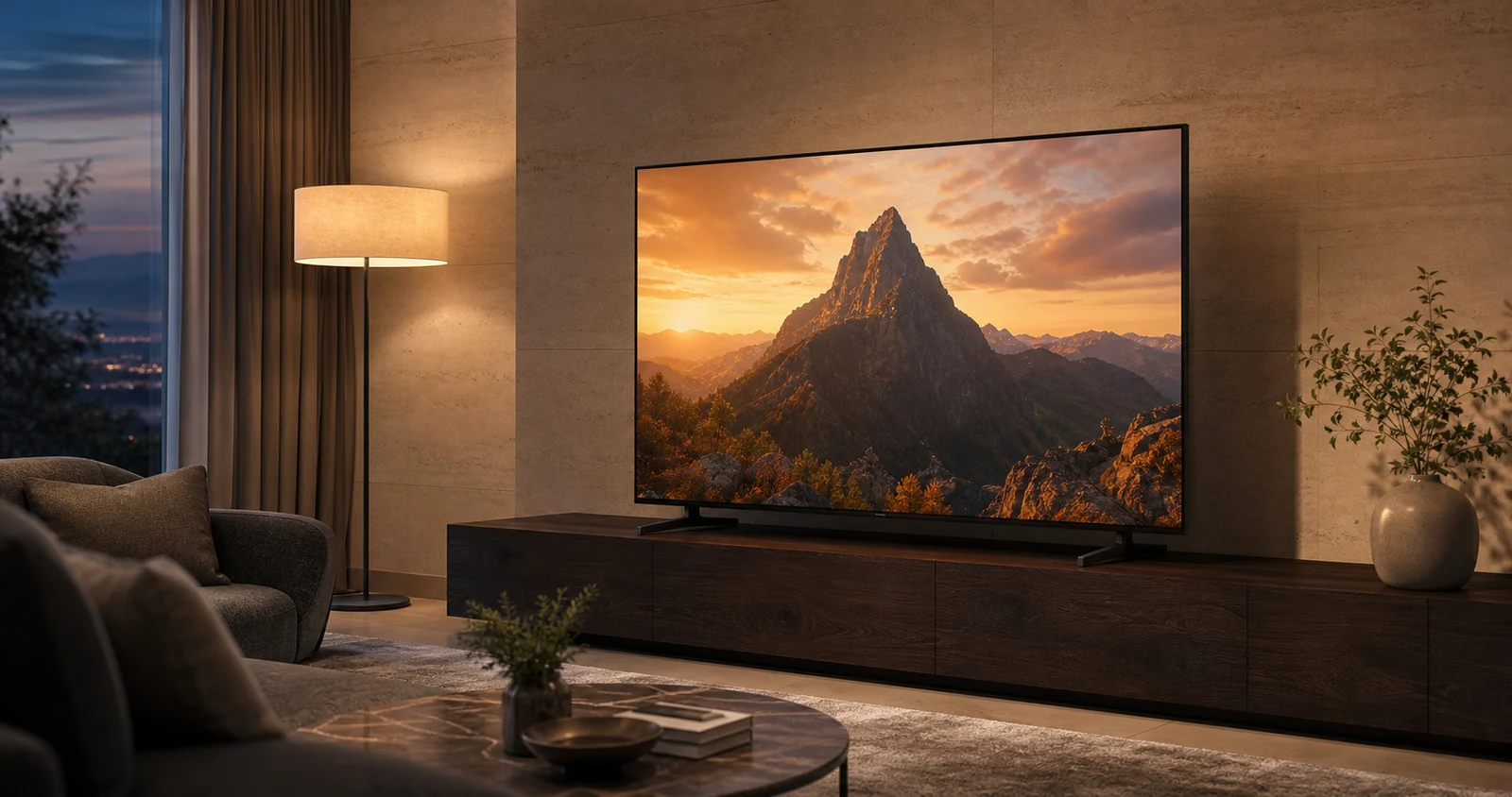Premium real television in a warm modern living room